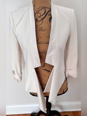 BCBGMaxAzria Cream Open Waterfall Draped Blazer